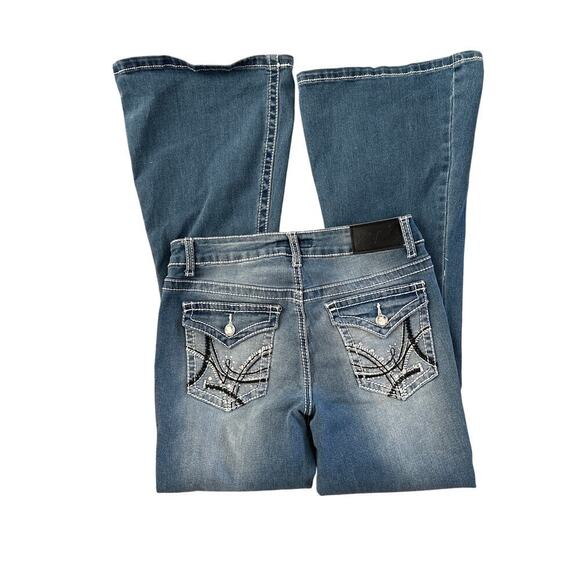 True Luck Y2K Flare Jeans 7/8 Star Embroidery 27x29.5 Low Rise Denim - Picture 3 of 8